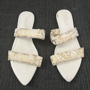 Shoe Dazzle White and Gold Sandals Minimalist Design